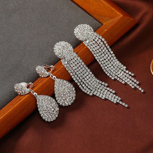 Long Tassel Water Drop Earrings Set