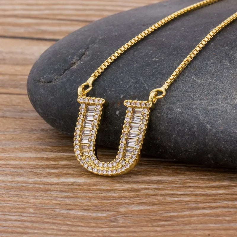 A-Z Curved Diamond Initial Necklace