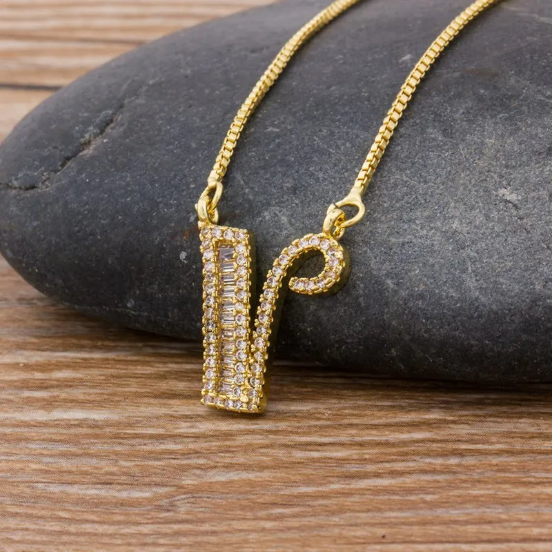A-Z Curved Diamond Initial Necklace