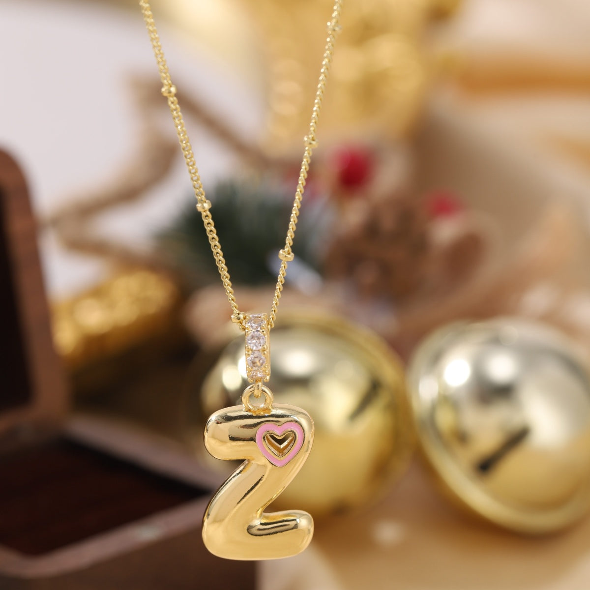 Pink Heart Initial Necklace