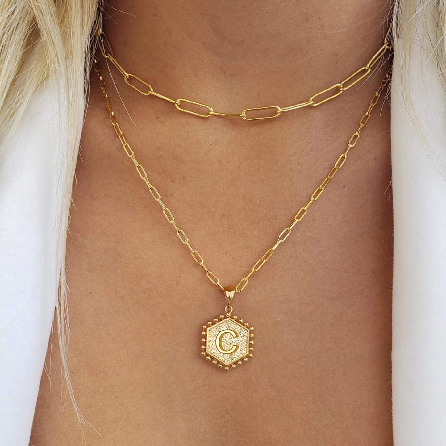 A-Z Hexagon Initial Layered Necklace