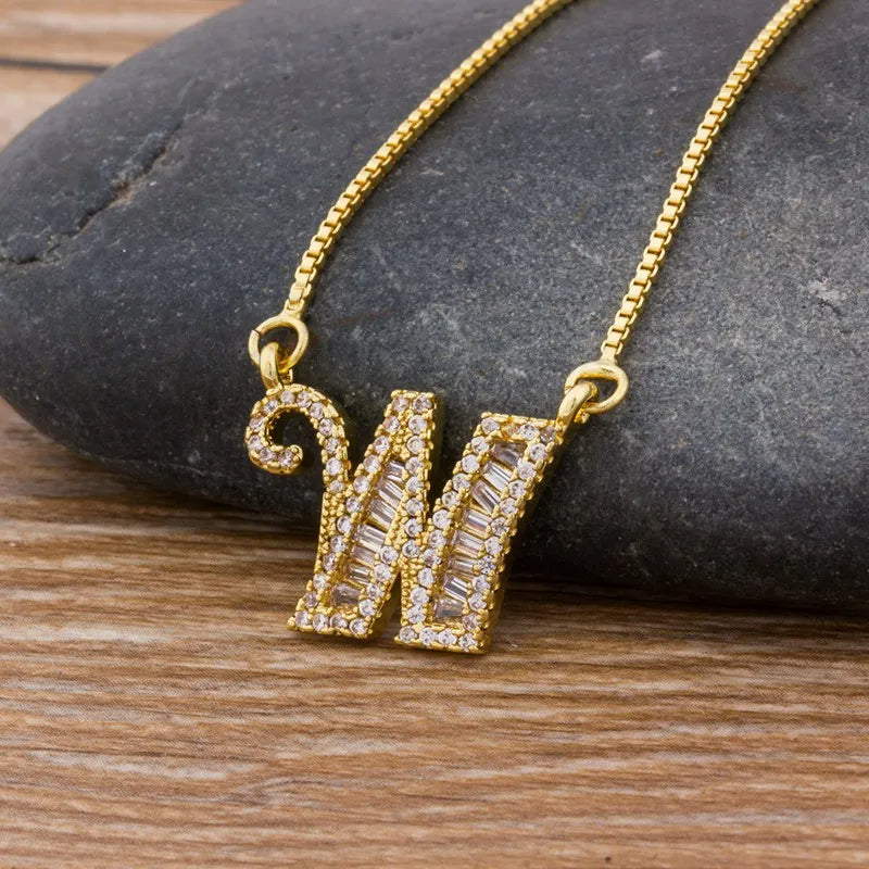 A-Z Curved Diamond Initial Necklace