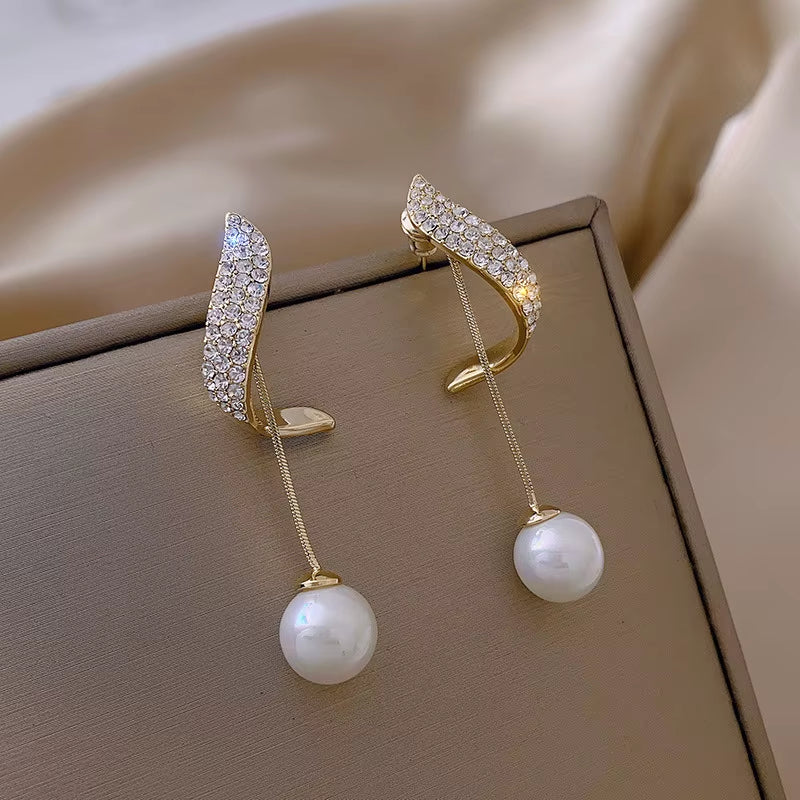 Long Tassel Ball Pearl Earrings