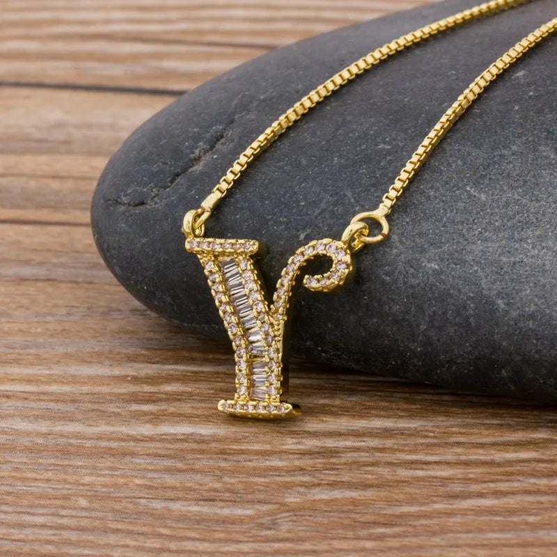 A-Z Curved Diamond Initial Necklace