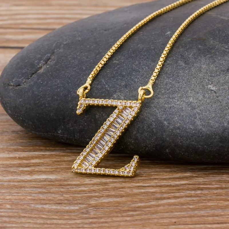 A-Z Curved Diamond Initial Necklace