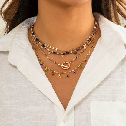4pc Rainbow Crystal Toggle Necklace