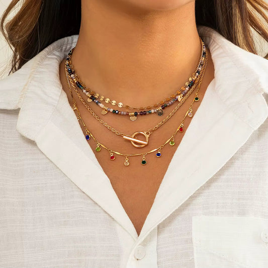 4pc Rainbow Crystal Toggle Necklace