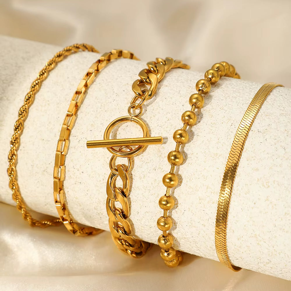 5pc Luxe Chain Bracelet Stack