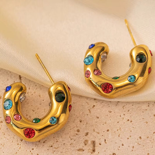 Rainbow U-Shaped Pearl Earrings