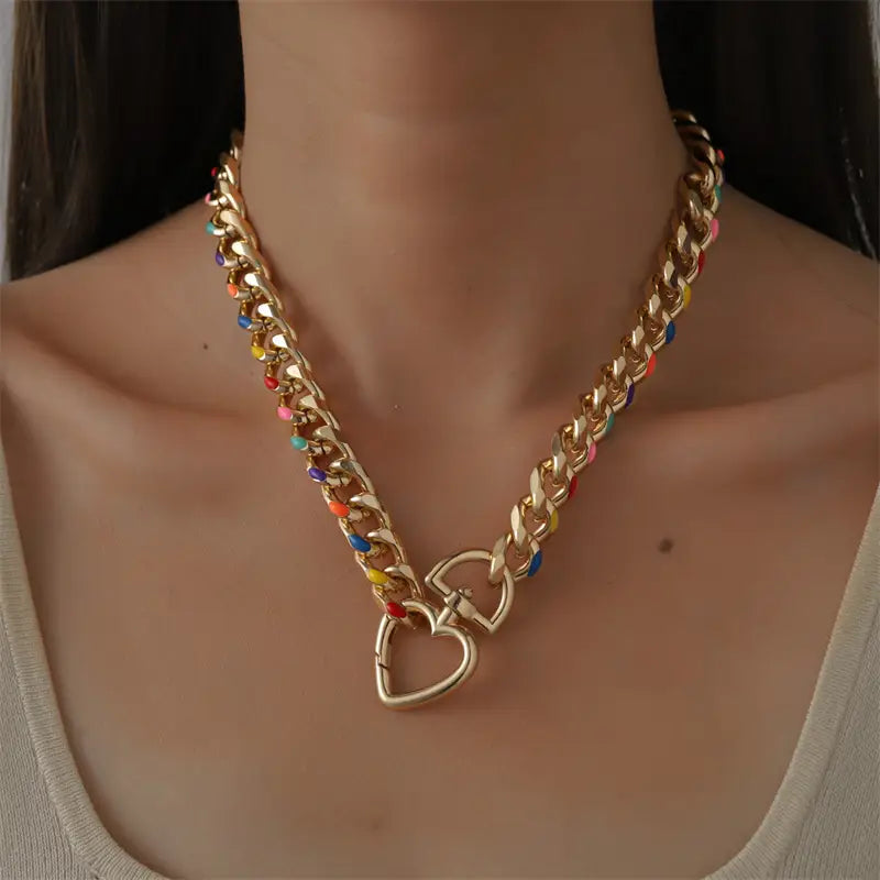 Heart Lock Rainbow Necklace