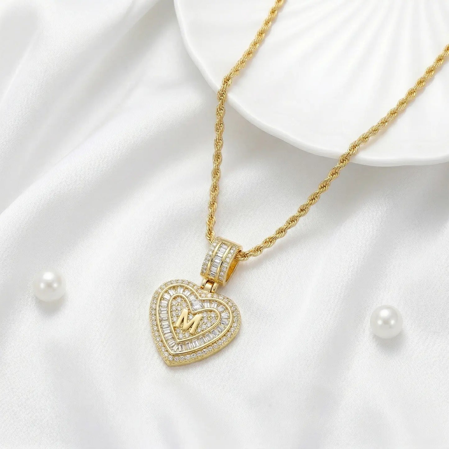 Diamond Heart Initial Necklace