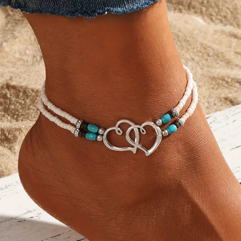 Double Heart Ankle Bracelet