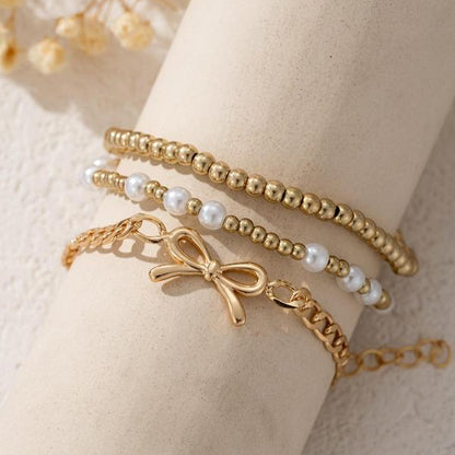 3pc Pearl Ribbon Bracelet Stack