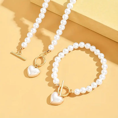 Heart Toggle Pearl Jewelry Set