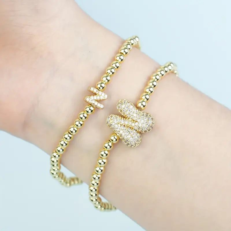 A-Z Bubble Initial Beaded Bracelet Set