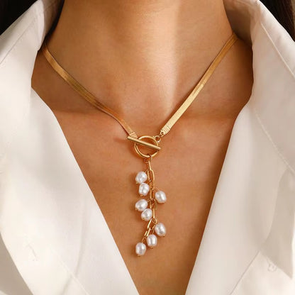 Tassel Drop Snake Chain Pearl Necklace
