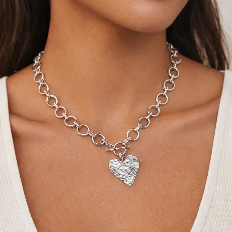 Textured Heart Toggle Necklace