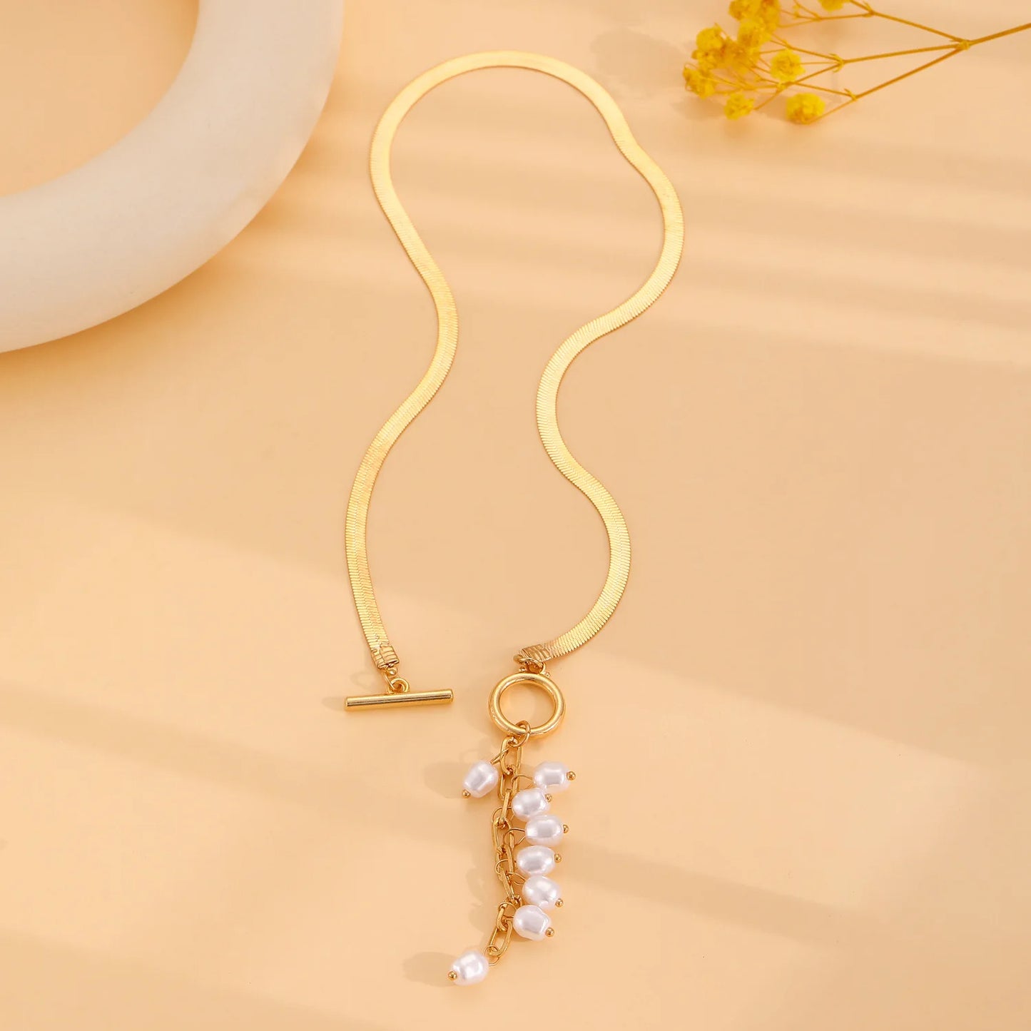 Tassel Drop Snake Chain Pearl Necklace