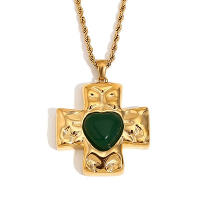 18K Vintage Heart Cross Necklace