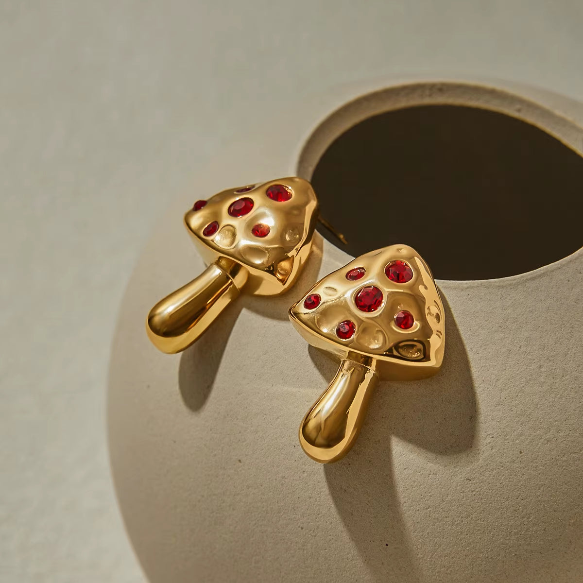 Ruby Mushroom Stud Earrings