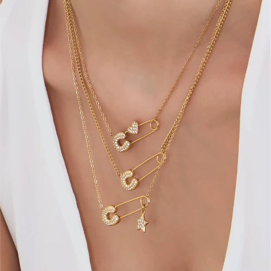 3pc Tiny Safety Pin Necklace