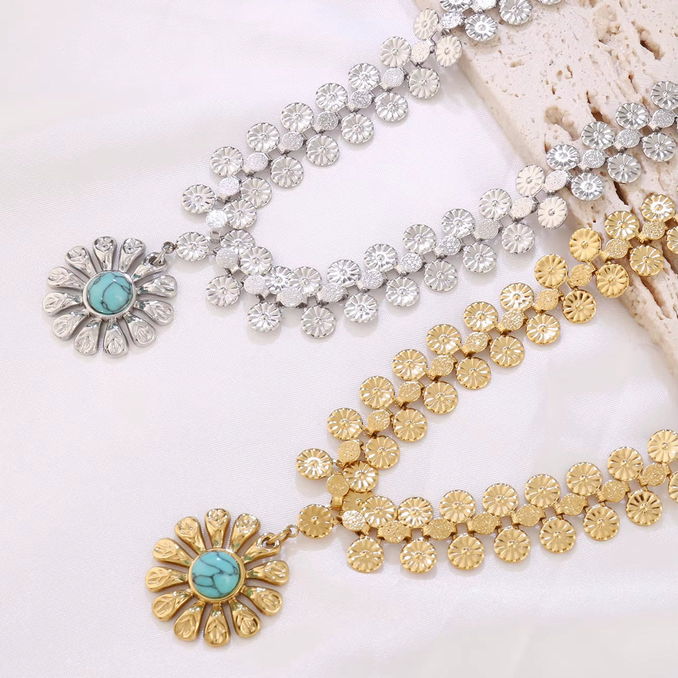 Natural Flower Stone Necklace