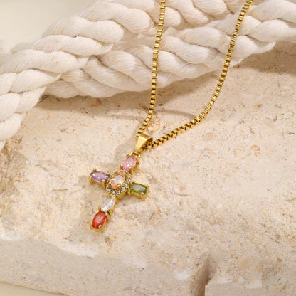 Rainbow Cross Necklace
