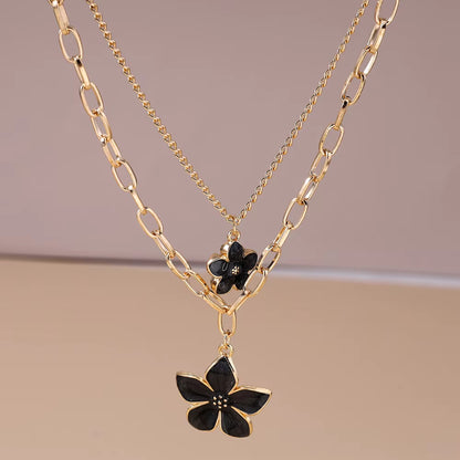 2pc Black Flower Necklace Set
