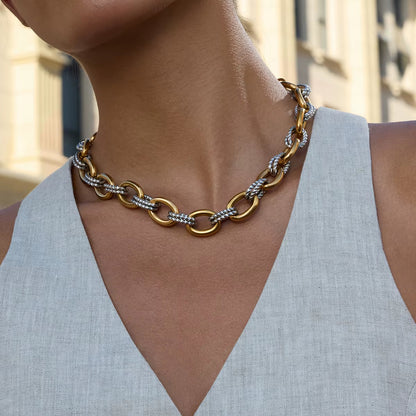 18K Double Oval Diamond Necklace