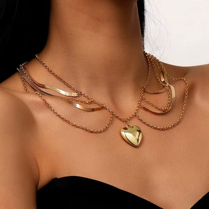 Stacked Gold Heart Pendant Necklace