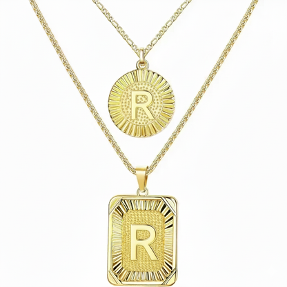 2pc 18K Initial Necklace