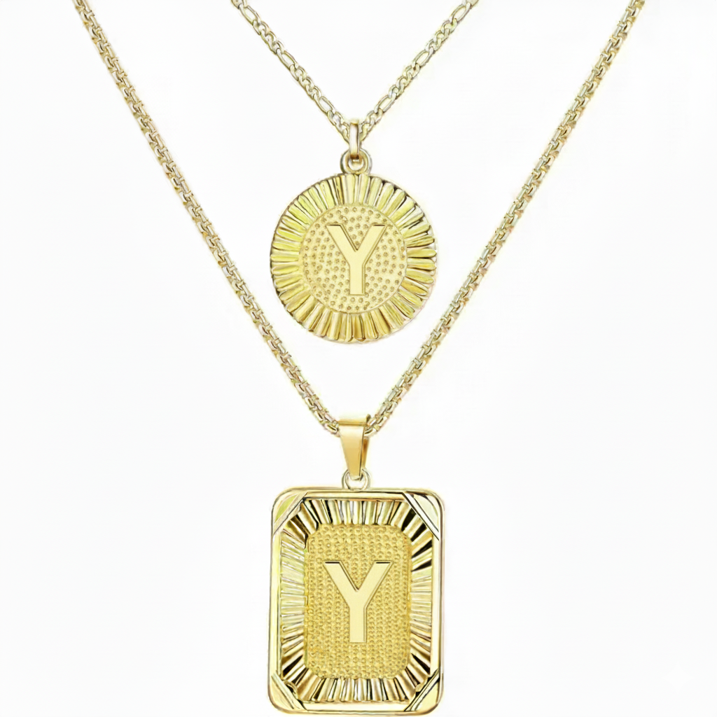 2pc 18K Initial Necklace