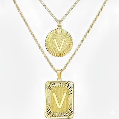 2pc 18K Initial Necklace