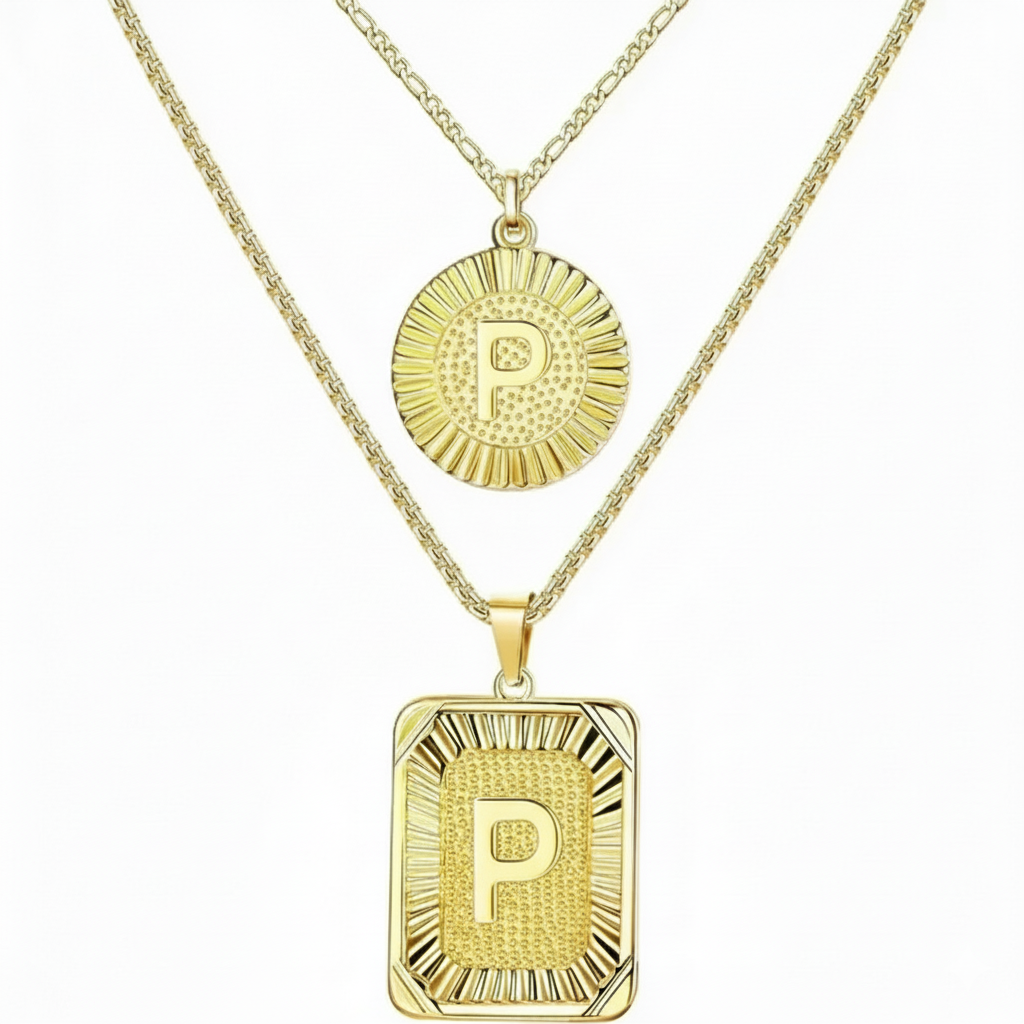 2pc 18K Initial Necklace