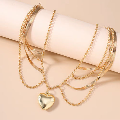 Stacked Gold Heart Pendant Necklace
