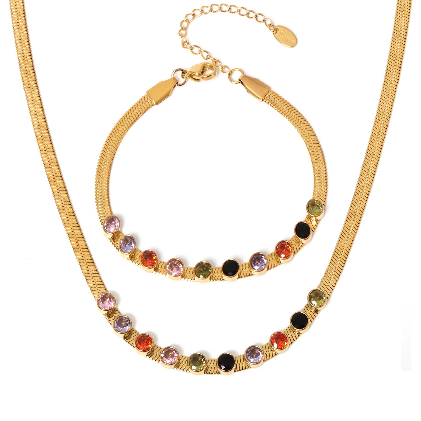 18K Jewel Tone Herringbone Set