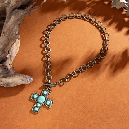 Vintage Pearl Cross Toggle Necklace