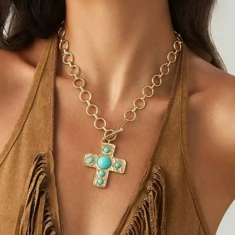 Vintage Pearl Cross Toggle Necklace