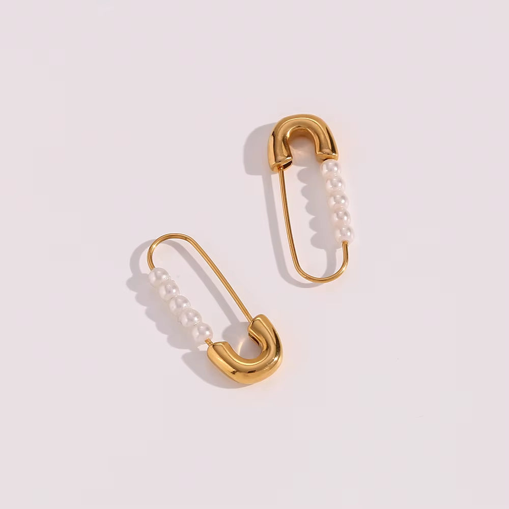 Safety Pin Pearl Earrings