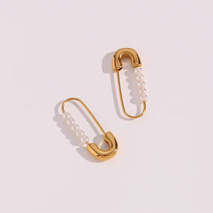 Safety Pin Pearl Earrings