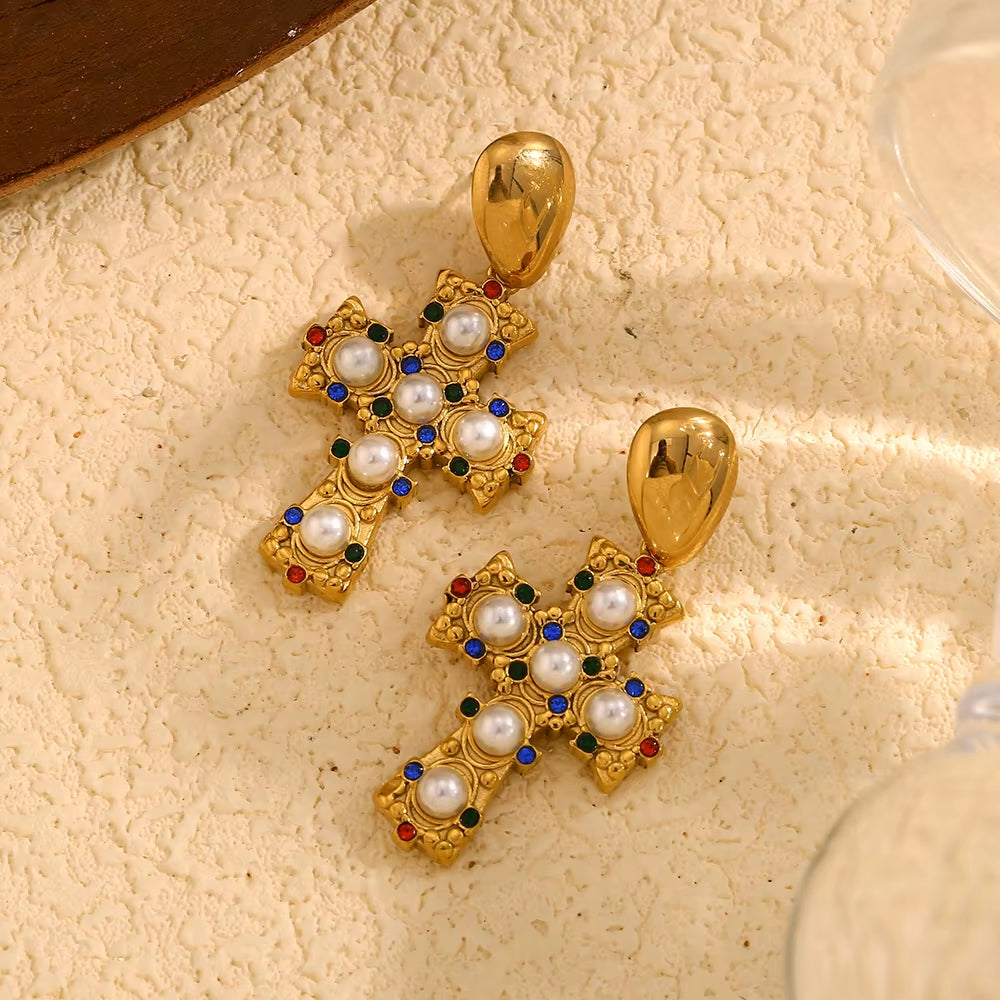 Royal Cross Pearl Earrings