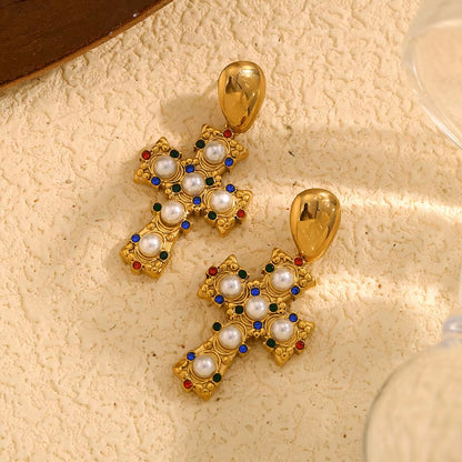 Royal Cross Pearl Earrings