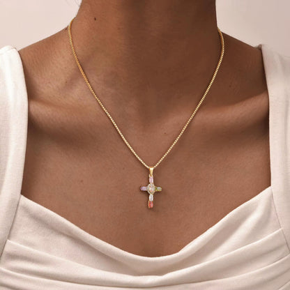 Rainbow Cross Necklace