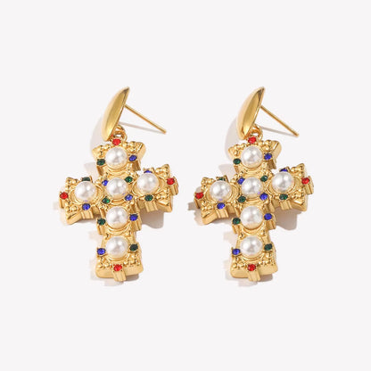 Royal Cross Pearl Earrings