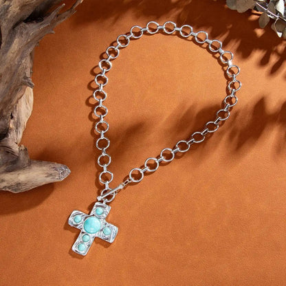 Vintage Pearl Cross Toggle Necklace