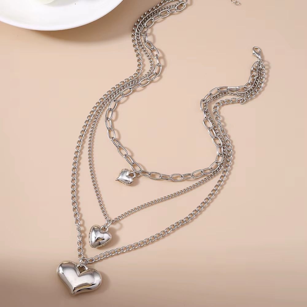 3pc Tiered Heart Statement Necklace