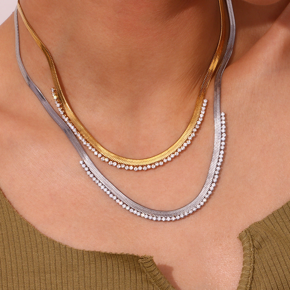 18K Diamond Herringbone Chain Necklace