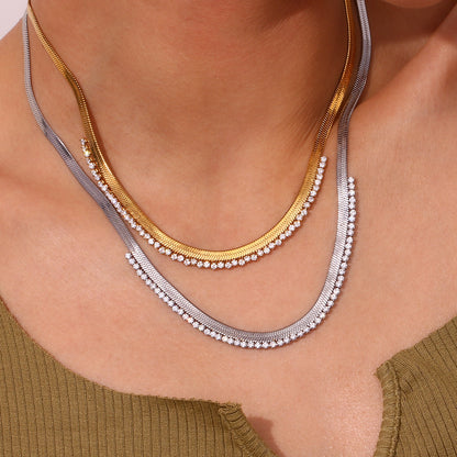 18K Diamond Herringbone Chain Necklace