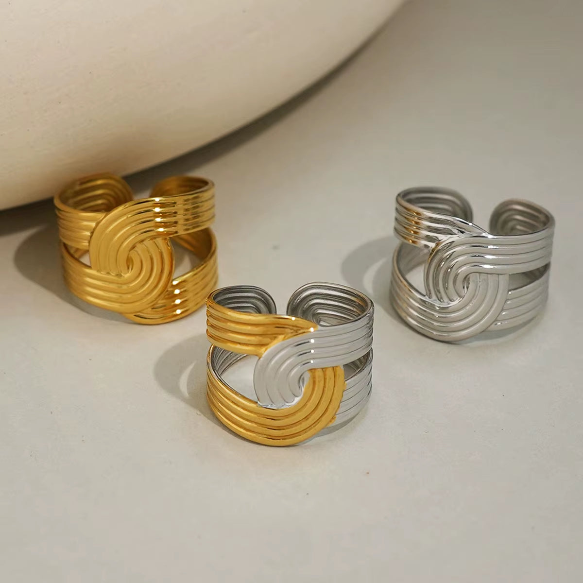 3pc Irregular Stripe Open Ring