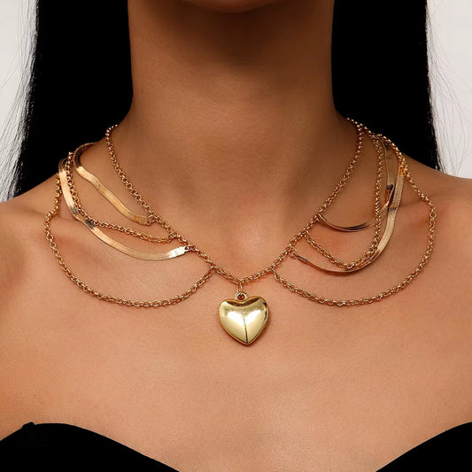 Stacked Gold Heart Pendant Necklace